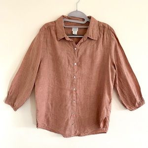 100% Linen Sigrid Olsen Mauve Pink Button Up Collared Linen Top Medium